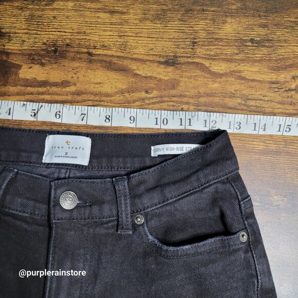 True Craft Jeans Size 2 Curvy High Rise Straight Black Wash Stretch Denim - Picture 6 of 11